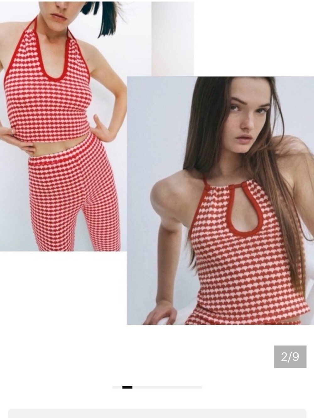 Zara red white knit cropped peep hole halter top flare pants set NWOT stretchy🔥